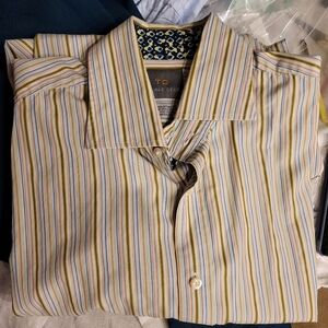 Sz Large Striped Thomas Dean Button-Up Shirt